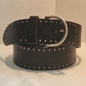 Coldwater Creek Wide Ivory Beaded Border Belt Black Leather Silver Buckle Sz Sml